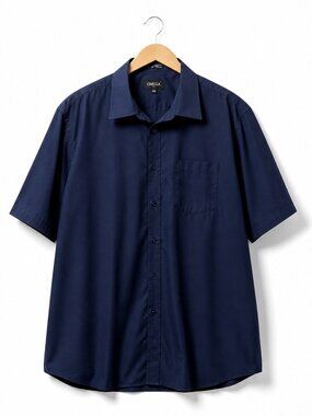 Omega Italy Blue Short Sleeve Button Down Shirt Men Size 3XL(19-19.5) Cotton